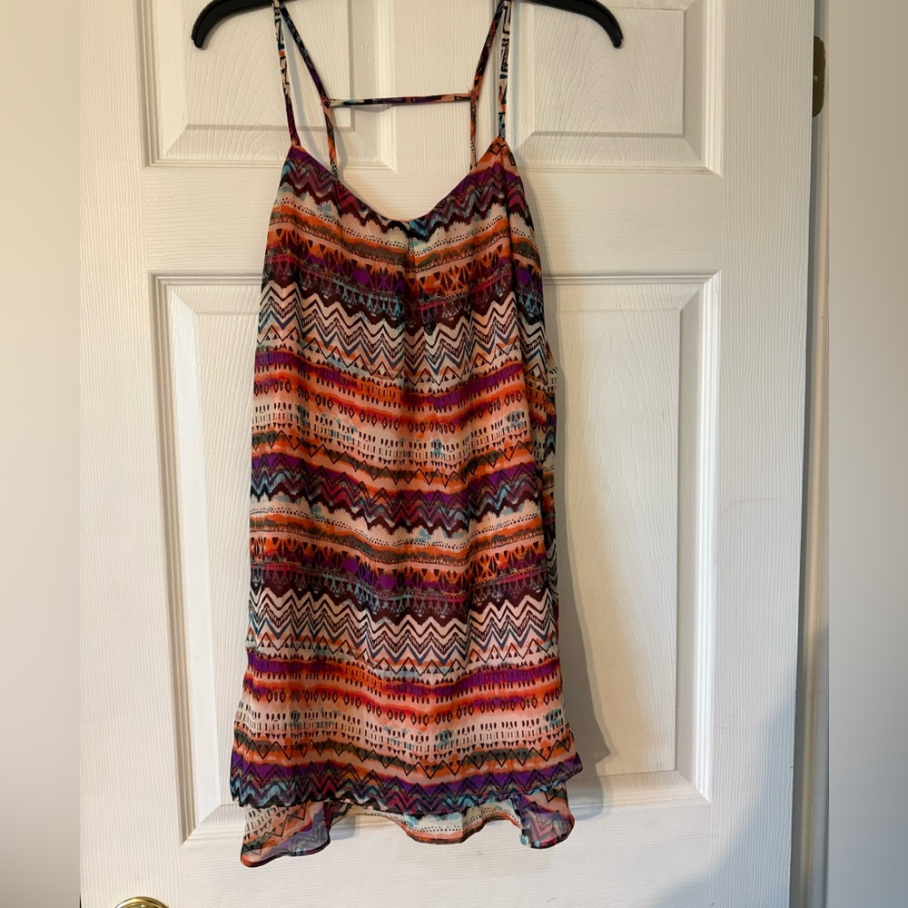 Speechless Orange Flowy Blouse Tank Top with Label Detail
